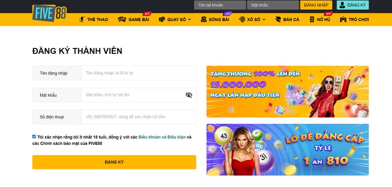 Hướng Dẫn Đăng Ký Five88 Chi Tiết - Thành Công Trong Lần Đầu 1 Đăng ký Five88 chỉ cần thực hiện vài bước đơn giản