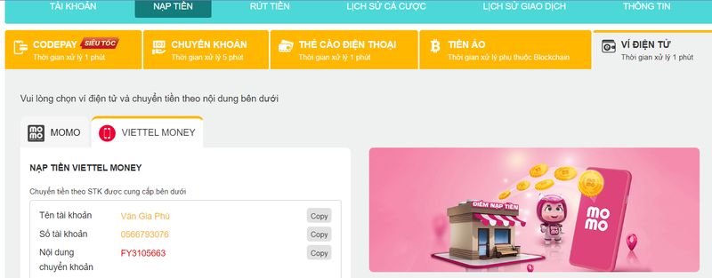 Tổng Hợp Những Hình Thức Nạp Tiền Five88 Mới Nhất Hiện Nay 2 Nạp tiền Five88 với tốc độ nhanh chóng thông qua Momo