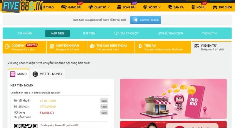 Hướng Dẫn Rút Tiền Five88 Đơn Giản Dành Cho Tân Binh Chỉ Vài Giây 4 Nhiều phương thức rút tiền tại Five88